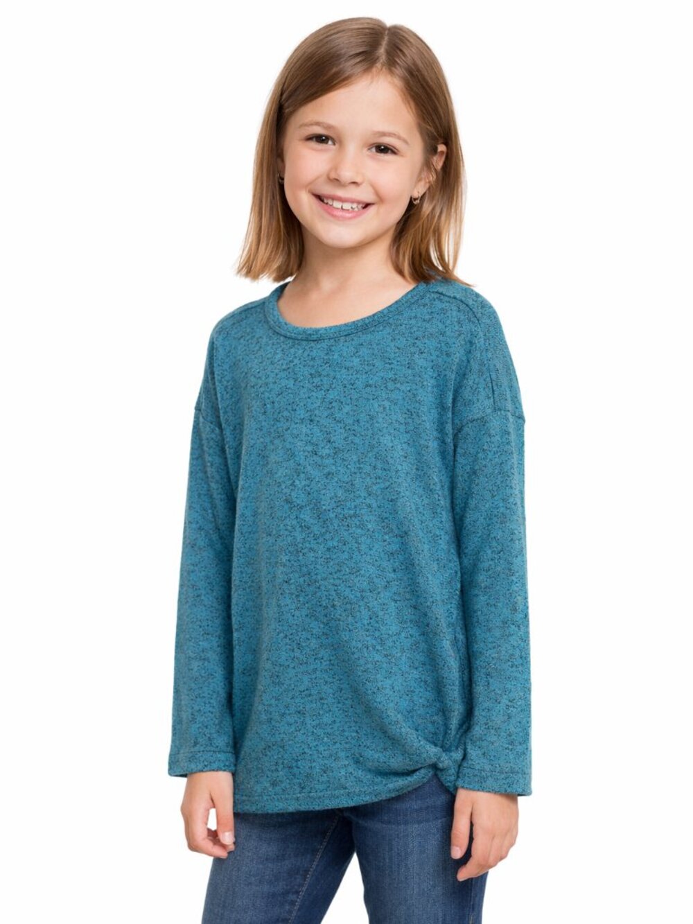 Wonder Nation Girls Hacci Tee Long Sleeve Crew Neck Stretch Blue Small 6/6X